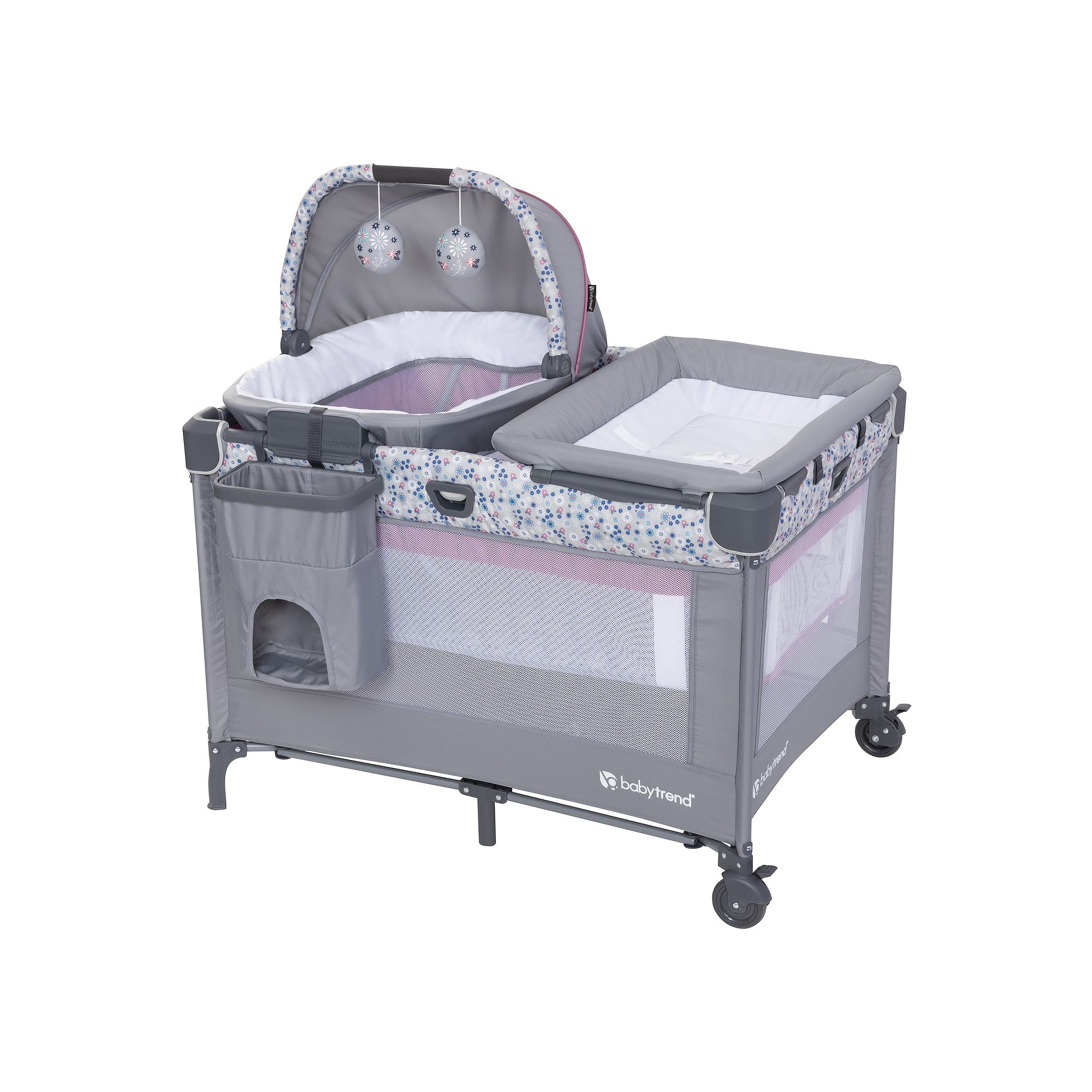 Baby Trend Nursery Den Playard with Rocking Cradle, Daisy Pink