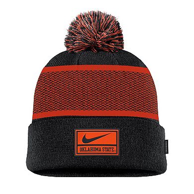 Youth Nike Black Oklahoma State Cowboys 2024 Sideline Peak Cuffed Knit Hat with Pom