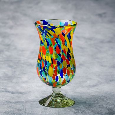 10 Strawberry Street 6-Piece Carnival Hurricane Handblown Mexican Glasses