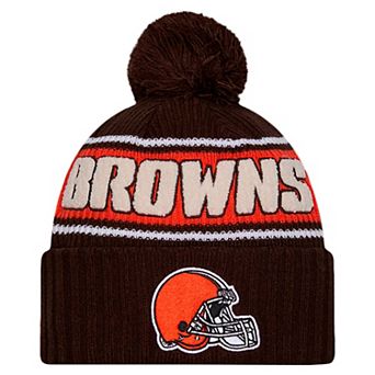 Men's New Era Brown Cleveland Browns 2024 Sideline Cuffed Knit Hat with Pom