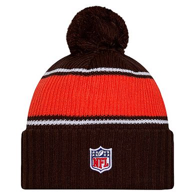 Men's New Era Brown Cleveland Browns 2024 Sideline Cuffed Knit Hat with Pom