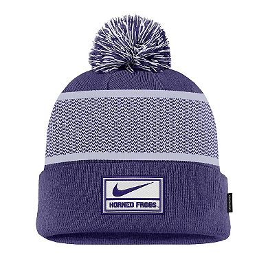 Youth Nike Purple TCU Horned Frogs 2024 Sideline Peak Cuffed Knit Hat with Pom