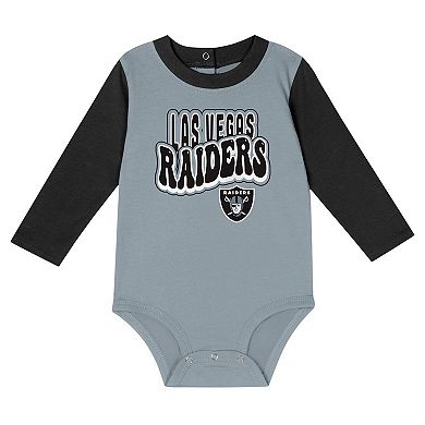 Infant Black Las Vegas Raiders Double Up Long Sleeve Bodysuit and Pants Set