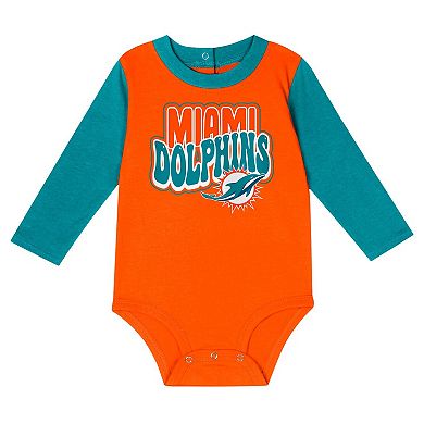 Infant Aqua Miami Dolphins Double Up Long Sleeve Bodysuit and Pants Set