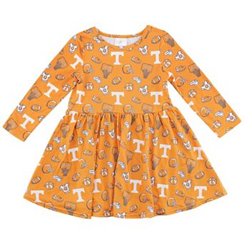Girls Toddler ZooZatz Tennessee Orange Tennessee Volunteers Allover Print Long Sleeve Dress
