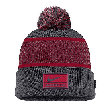 Youth Nike Anthracite Washington State Cougars 2024 Sideline Peak Cuffed Knit Hat with Pom