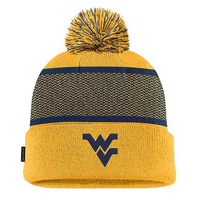 Youth Nike Gold West Virginia Mountaineers 2024 Sideline Peak Cuffed Knit Hat with Pom