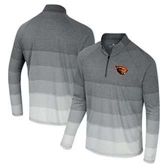 Men's Colosseum Gray Oregon State Beavers AI Striped Mesh Quarter-Zip Raglan Windshirt