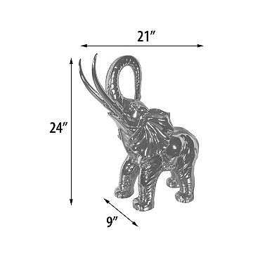 Silver Mirrored Chrome Ceramic Elephant Sculpture In Black Base Statue Sculpture