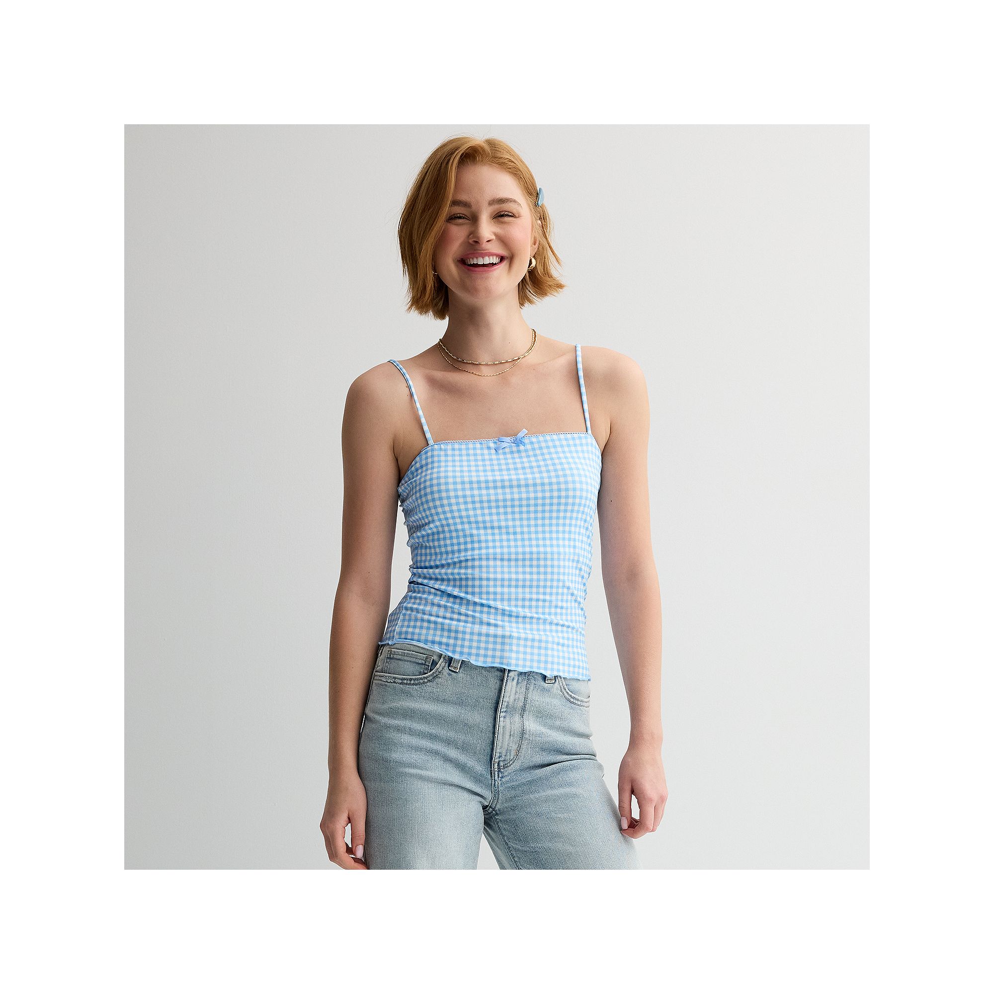 Juniors madden girl Picot Trim Layering Cami, Girls, Size: XS, Bl Gingham