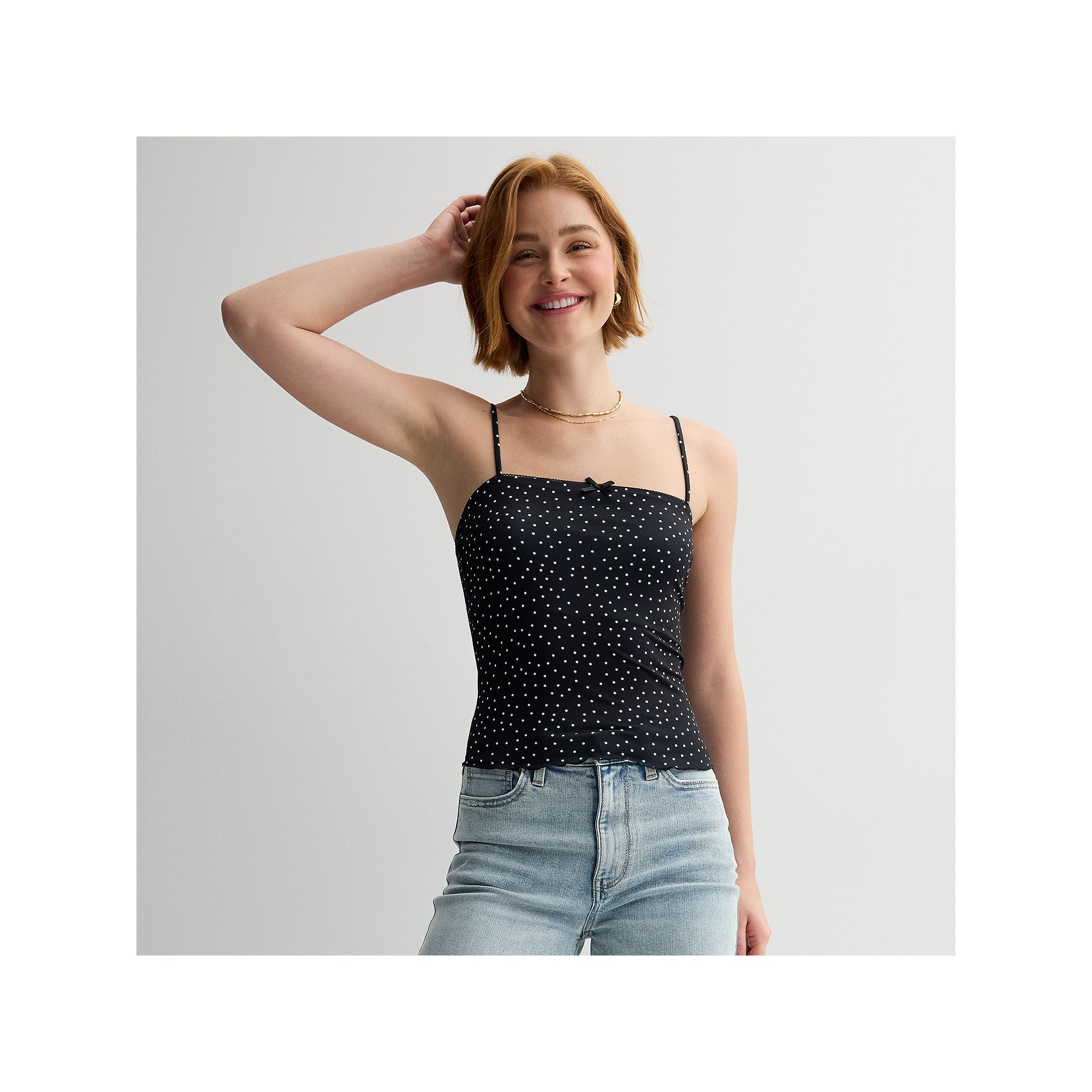Juniors madden girl Picot Trim Layering Cami, Girls, Size: XS, Black Dot