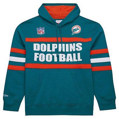 Men's Aqua Miami Dolphins Vintage Logo Head Coach Fleece Pullover Hoodie