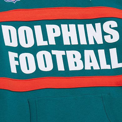 Men's Aqua Miami Dolphins Vintage Logo Head Coach Fleece Pullover Hoodie