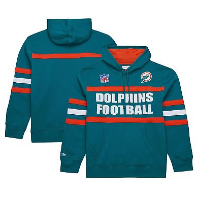 Men's Aqua Miami Dolphins Vintage Logo Head Coach Fleece Pullover Hoodie