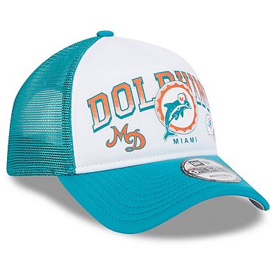 Men's New Era White/Aqua Miami Dolphins Retro Wordmark A-Frame 9FORTY Adjustable Hat