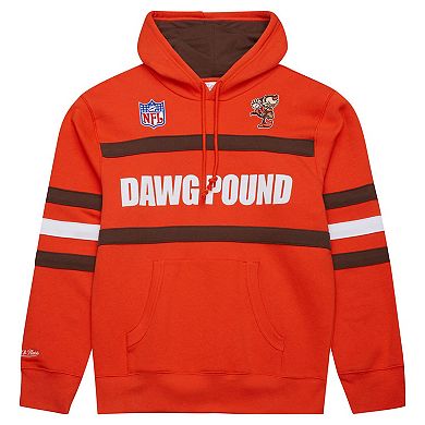 Men's Orange Cleveland Browns Vintage Logo Head Coach Fleece Pullover Hoodie