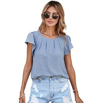 Women's Top Pleated Ruffle Sleeves Chiffon Blouse