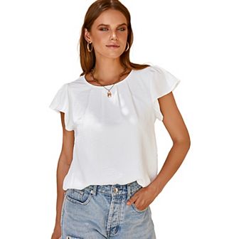 Women's Top Pleated Ruffle Sleeves Chiffon Blouse