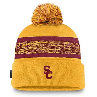 Men's Nike Gold USC Trojans On-Field Peak Cuffed Knit Hat with Pom
