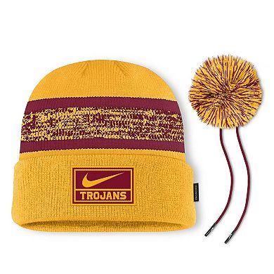 Men's Nike Gold USC Trojans On-Field Peak Cuffed Knit Hat with Pom