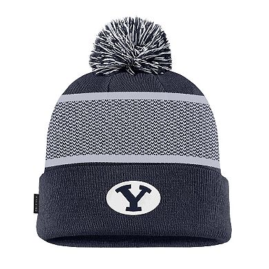 Youth Nike Navy BYU Cougars 2024 Sideline Peak Cuffed Knit Hat with Pom