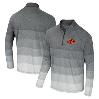 Men's Colosseum Gray Oklahoma State Cowboys AI Striped Mesh Quarter-Zip Raglan Windshirt