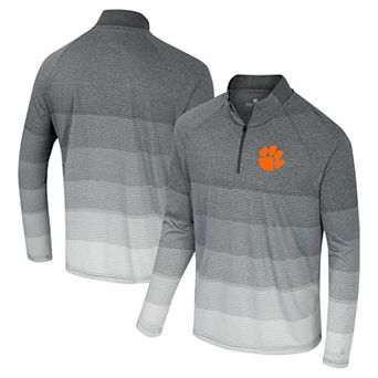 Men's Colosseum Gray Clemson Tigers AI Striped Mesh Quarter-Zip Raglan Windshirt