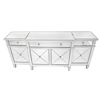 76" Park Avenue Glamorous Contemporary 4 Door Mirrored Sideboard Credenza