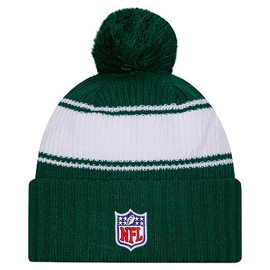 Men's New Era Green New York Jets 2024 Sideline Cuffed Knit Hat with Pom