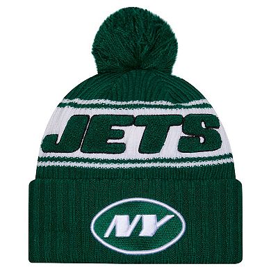 Men's New Era Green New York Jets 2024 Sideline Cuffed Knit Hat with Pom
