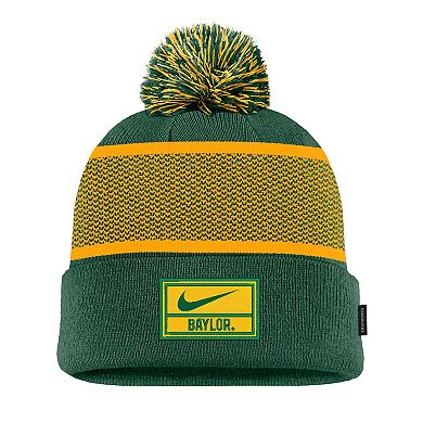 Youth Nike Green Baylor Bears 2024 Sideline Peak Cuffed Knit Hat with Pom