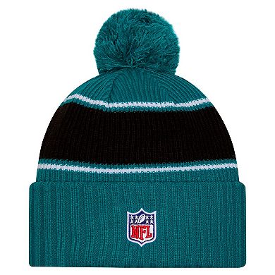 Men's New Era Teal Jacksonville Jaguars 2024 Sideline Cuffed Knit Hat with Pom