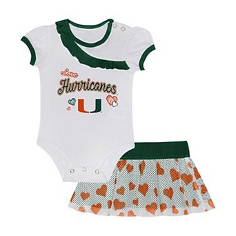 Girls Newborn & Infant Miami Hurricanes Two-Piece Love My Team Bodysuit & Skirt Set