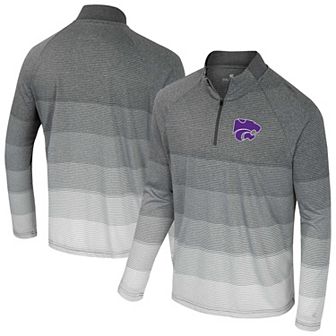 Men's Colosseum Gray Kansas State Wildcats AI Striped Mesh Quarter-Zip Raglan Windshirt