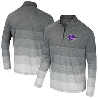 Men's Colosseum Gray Kansas State Wildcats AI Striped Mesh Quarter-Zip Raglan Windshirt