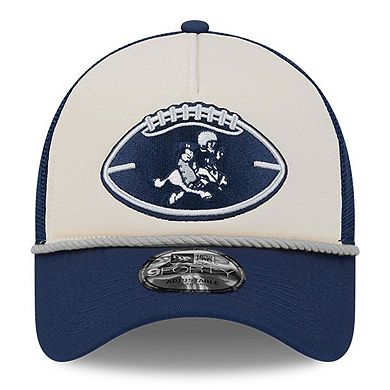Youth New Era Stone/Navy Dallas Cowboys 2024 Sideline Historic 9FORTY A-Frame Trucker Adjustable Hat