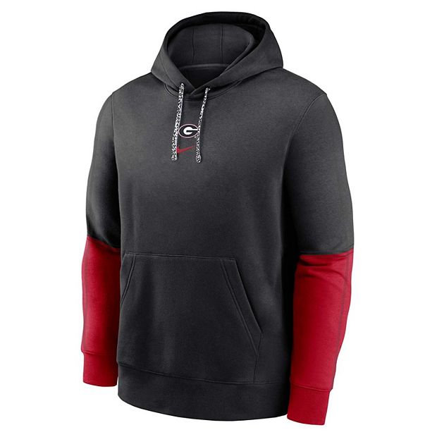 Youth Nike Black Georgia Bulldogs 2024 Sideline Club Fleece Color Block Pullover Hoodie