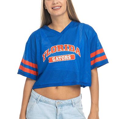 Women's ZooZatz Royal Florida Gators Mesh Cropped V-Neck T-Shirt