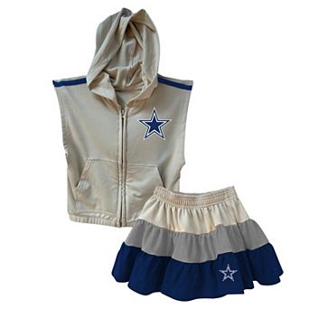 Girls Toddler Wes & Willy Silver/Navy Dallas Cowboys Sleeveless Full-Zip Hoodie & Three Tier Skirt Set