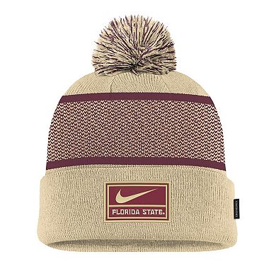 Youth Nike Gold Florida State Seminoles 2024 Sideline Peak Cuffed Knit Hat with Pom