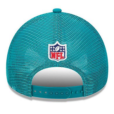 Men's New Era Stone/Aqua Miami Dolphins 2024 Sideline Historic 9FORTY A-Frame Trucker Adjustable Hat