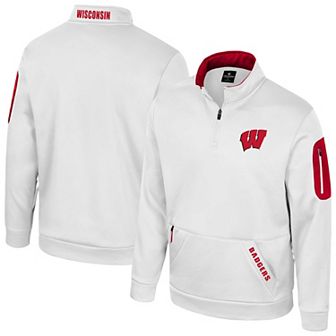 Men's Colosseum White Wisconsin Badgers Mainframe Quarter-Zip Fleece Jacket