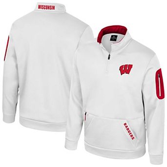 Men's Colosseum White Wisconsin Badgers Mainframe Quarter-Zip Fleece Jacket