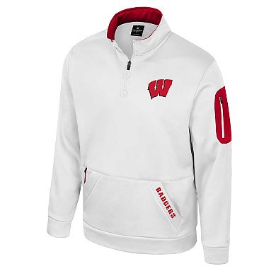 Men's Colosseum White Wisconsin Badgers Mainframe Quarter-Zip Fleece Jacket