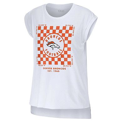 Women's WEAR by Erin Andrews White Denver Broncos Checker Muscle Tank Top