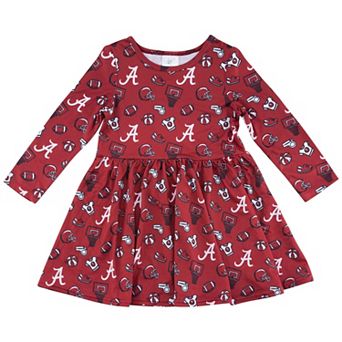 Girls Toddler ZooZatz Crimson Alabama Crimson Tide Allover Print Long Sleeve Dress