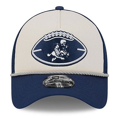 Men's New Era Stone/Navy Dallas Cowboys 2024 Sideline Historic 9FORTY A-Frame Trucker Adjustable Hat