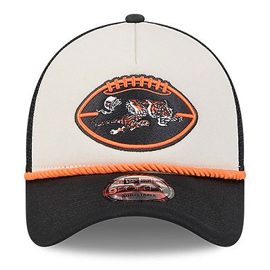 Men's New Era Stone/Black Cincinnati Bengals 2024 Sideline Historic 9FORTY A-Frame Trucker Adjustable Hat