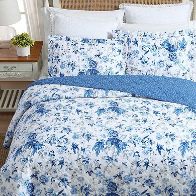 Laura Ashley Breezy Floral Blue Quilt Set