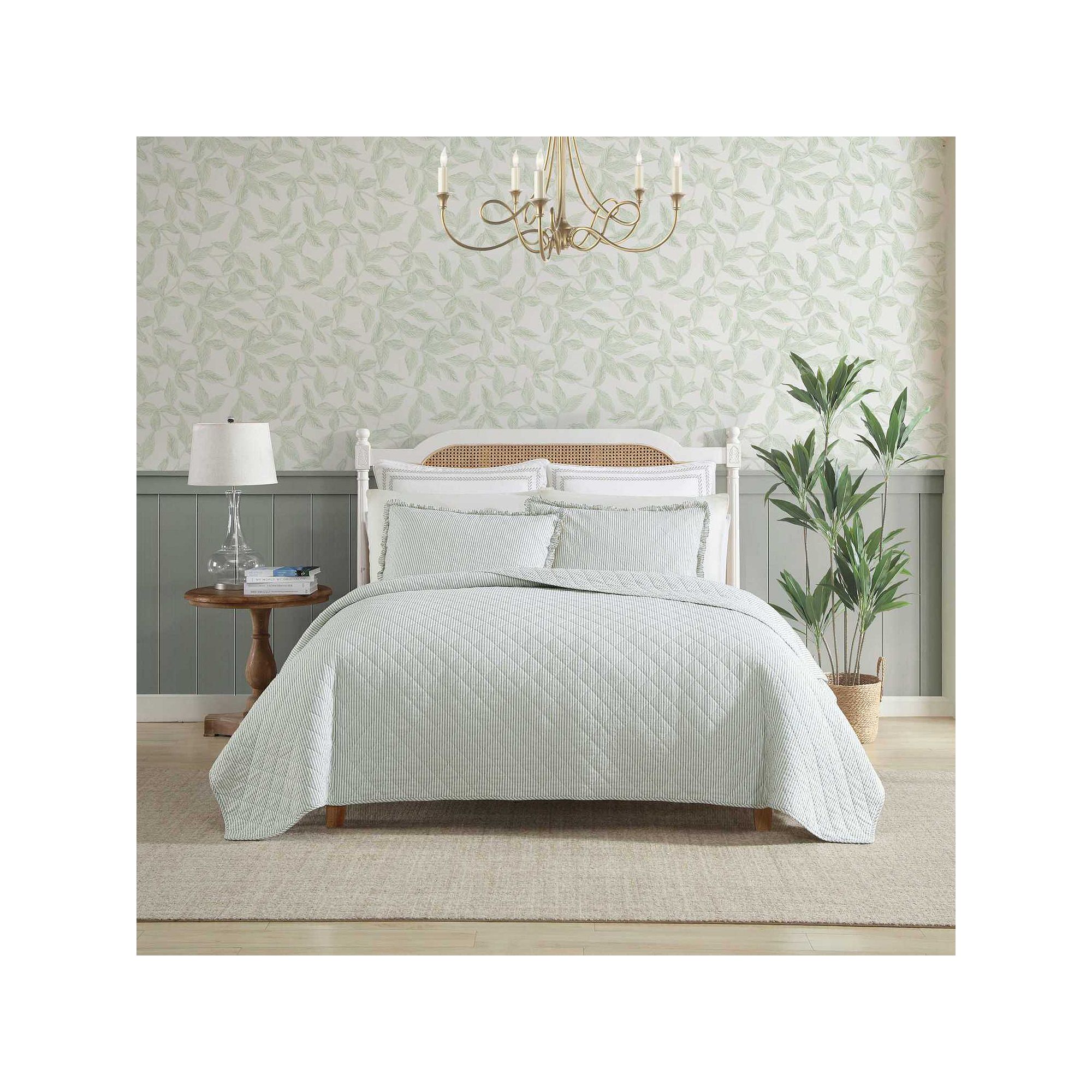Laura Ashley Oxford Stripe Green Quilt Set